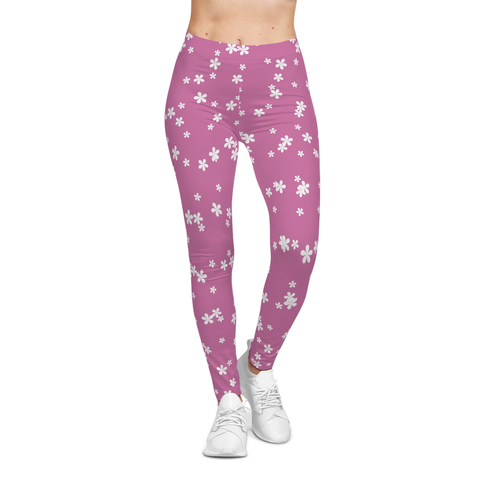 Pink Floral Leggings — Women's All-Over Print Casual Leggings