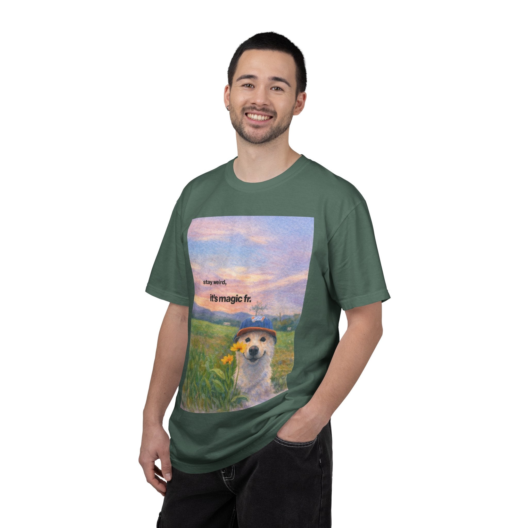 It's Magic Fr. Dog T-Shirt — Whimsical Shiba in Sunflower Field Tee