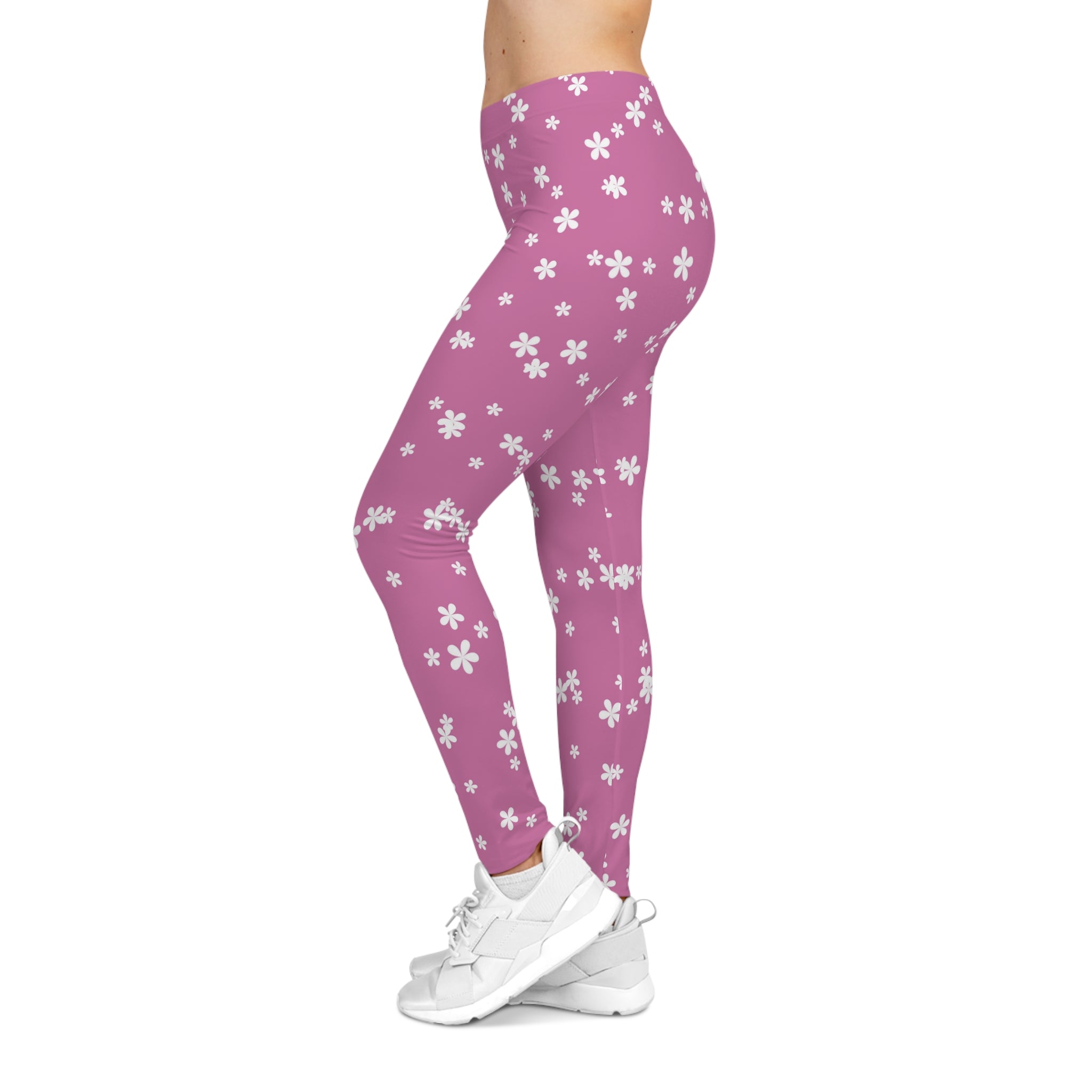 Pink Floral Leggings — Women's All-Over Print Casual Leggings