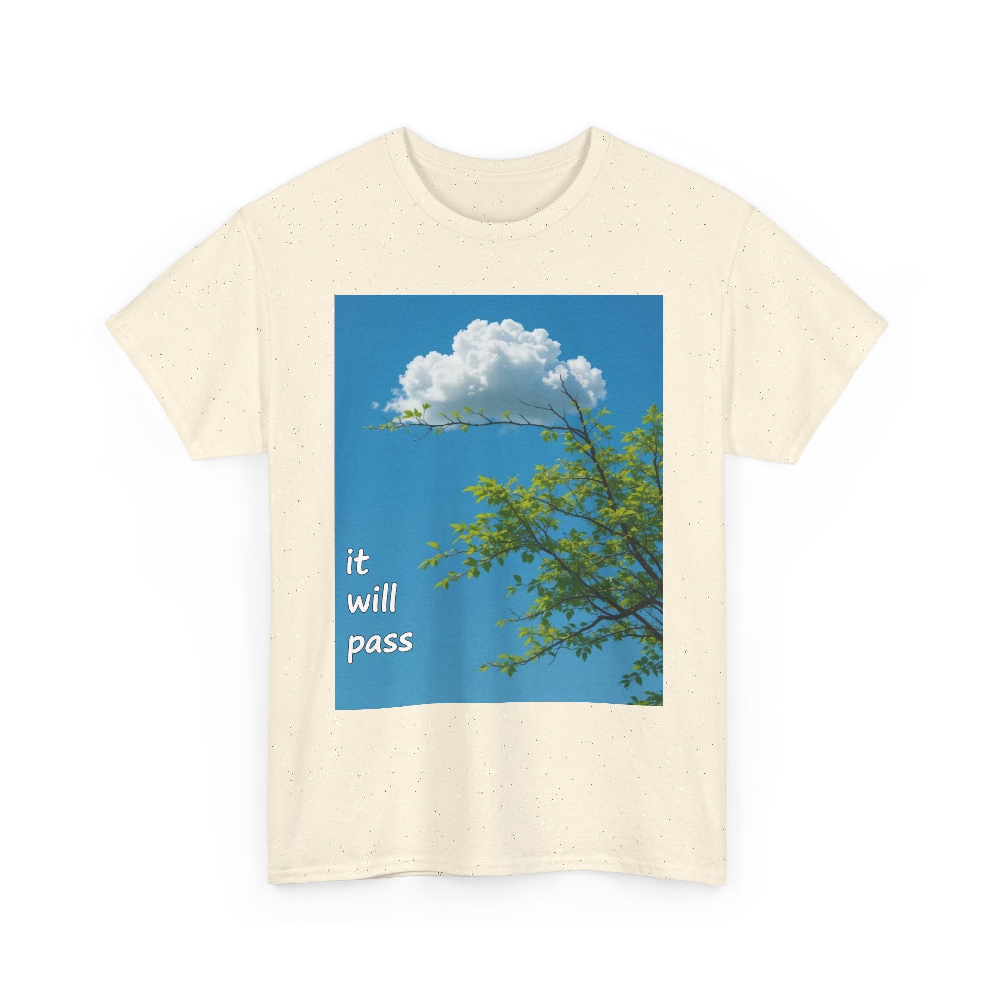 It Will Pass Tee — Comforting Cloud Graphic T‑Shirt ("it will pass" / "eventually")