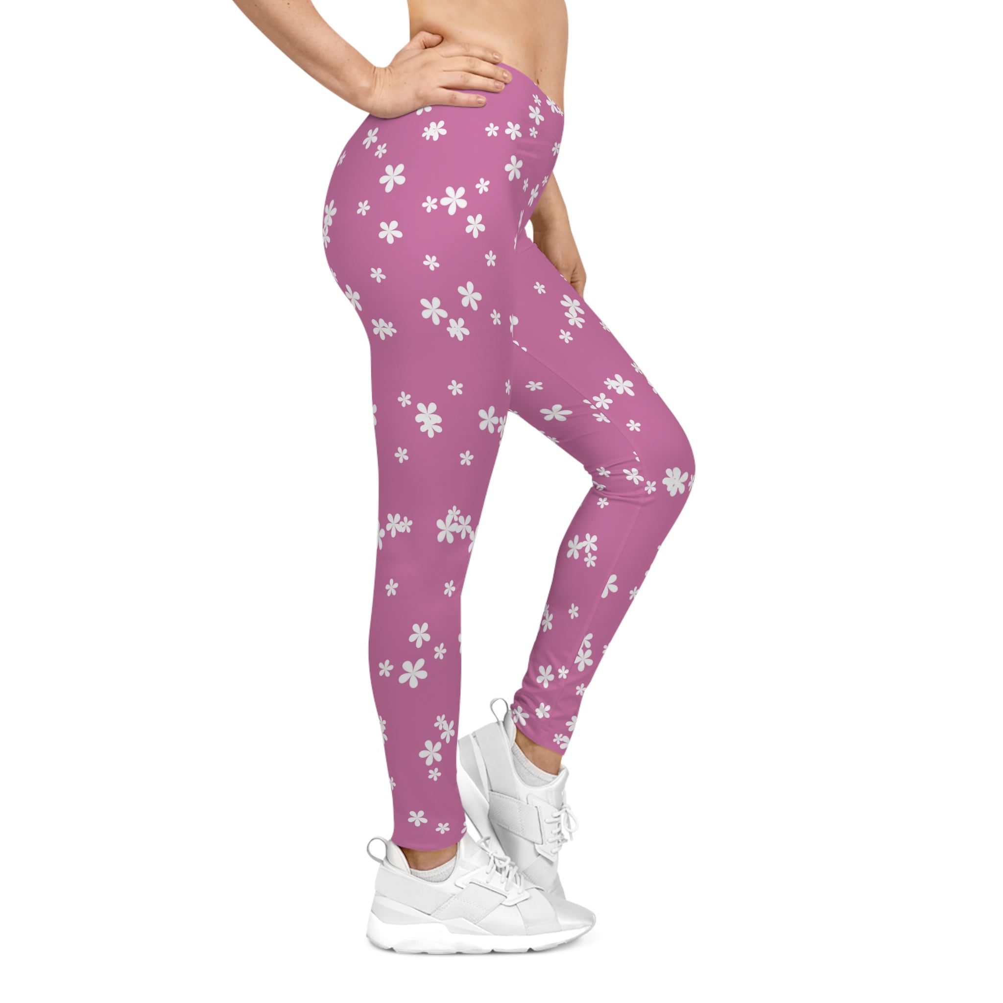 Pink Floral Leggings — Women's All-Over Print Casual Leggings