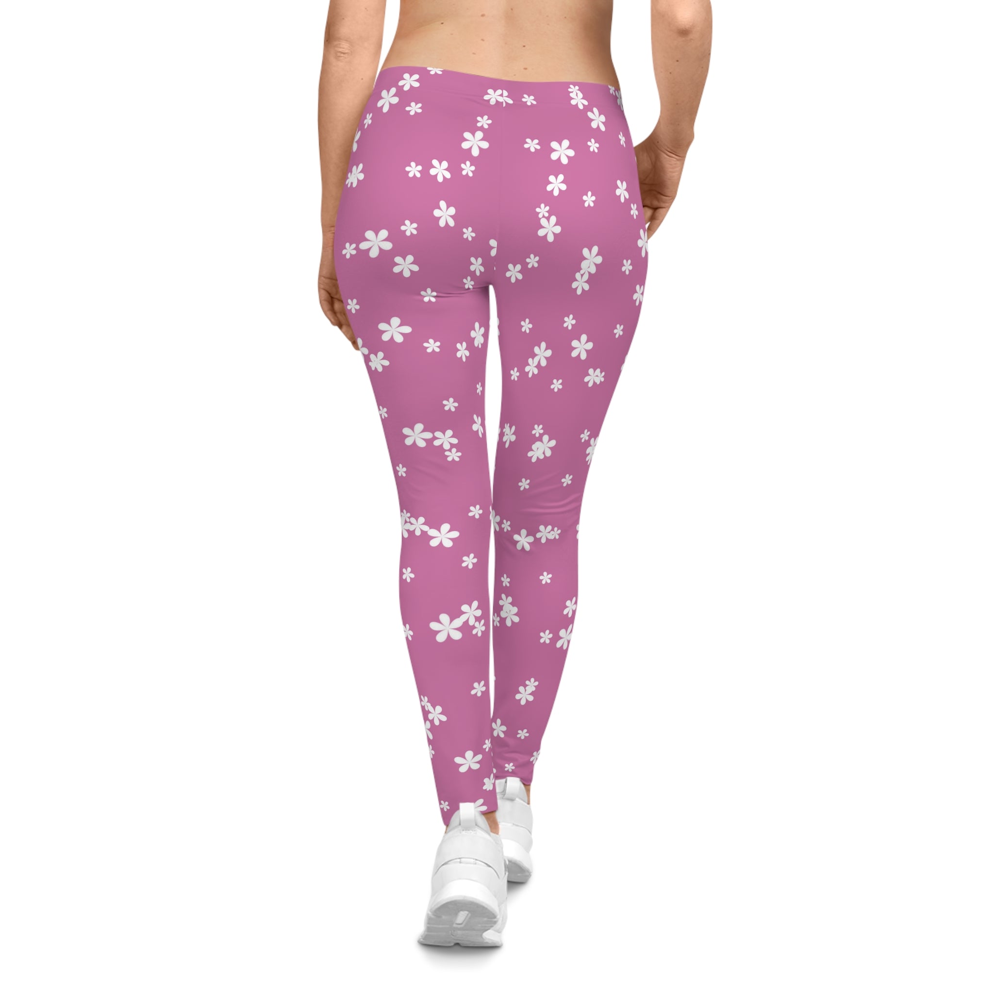 Pink Floral Leggings — Women's All-Over Print Casual Leggings