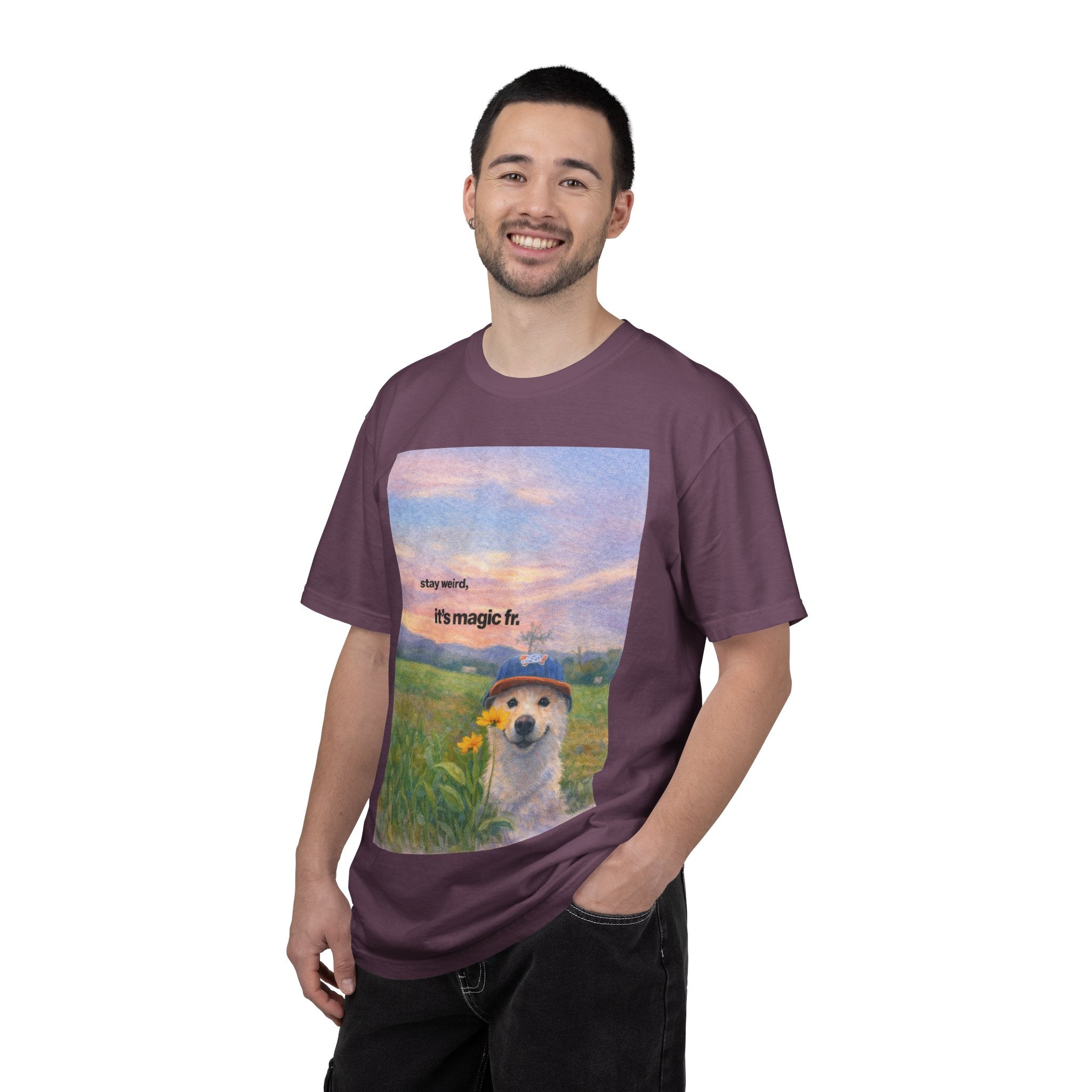 It's Magic Fr. Dog T-Shirt — Whimsical Shiba in Sunflower Field Tee