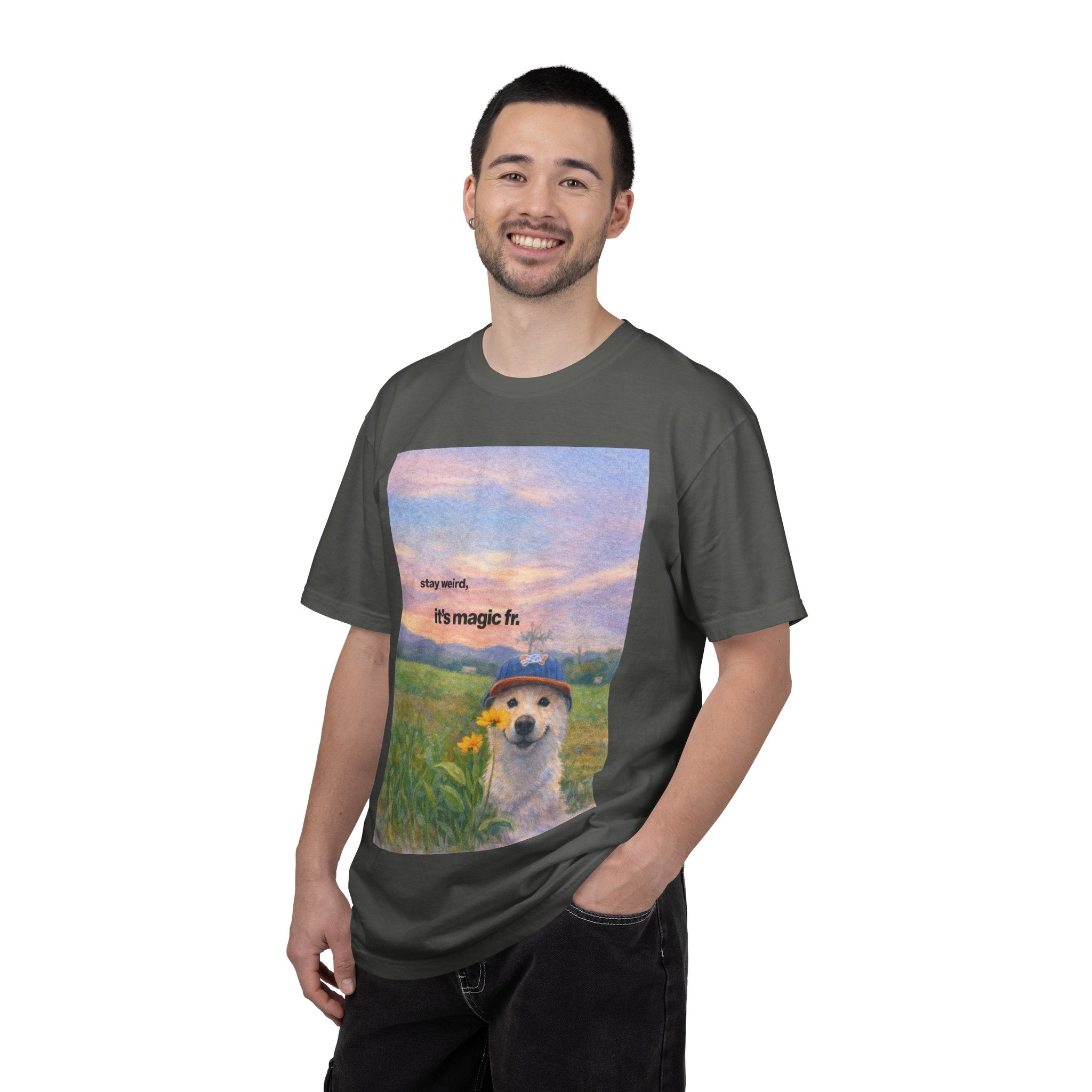 It's Magic Fr. Dog T-Shirt — Whimsical Shiba in Sunflower Field Tee