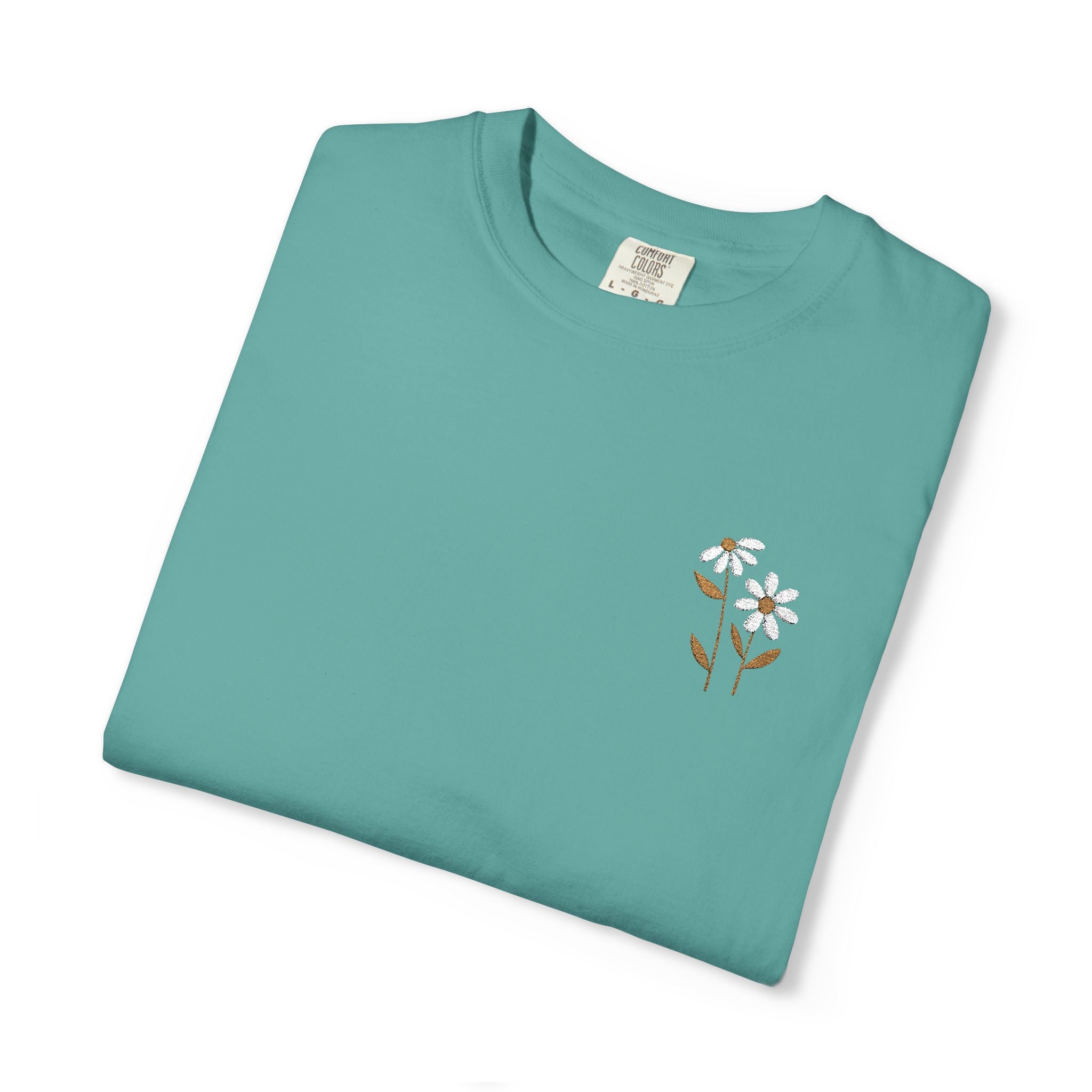 Floral Pocket Tee — Small White Blossom Chest Print T-Shirt