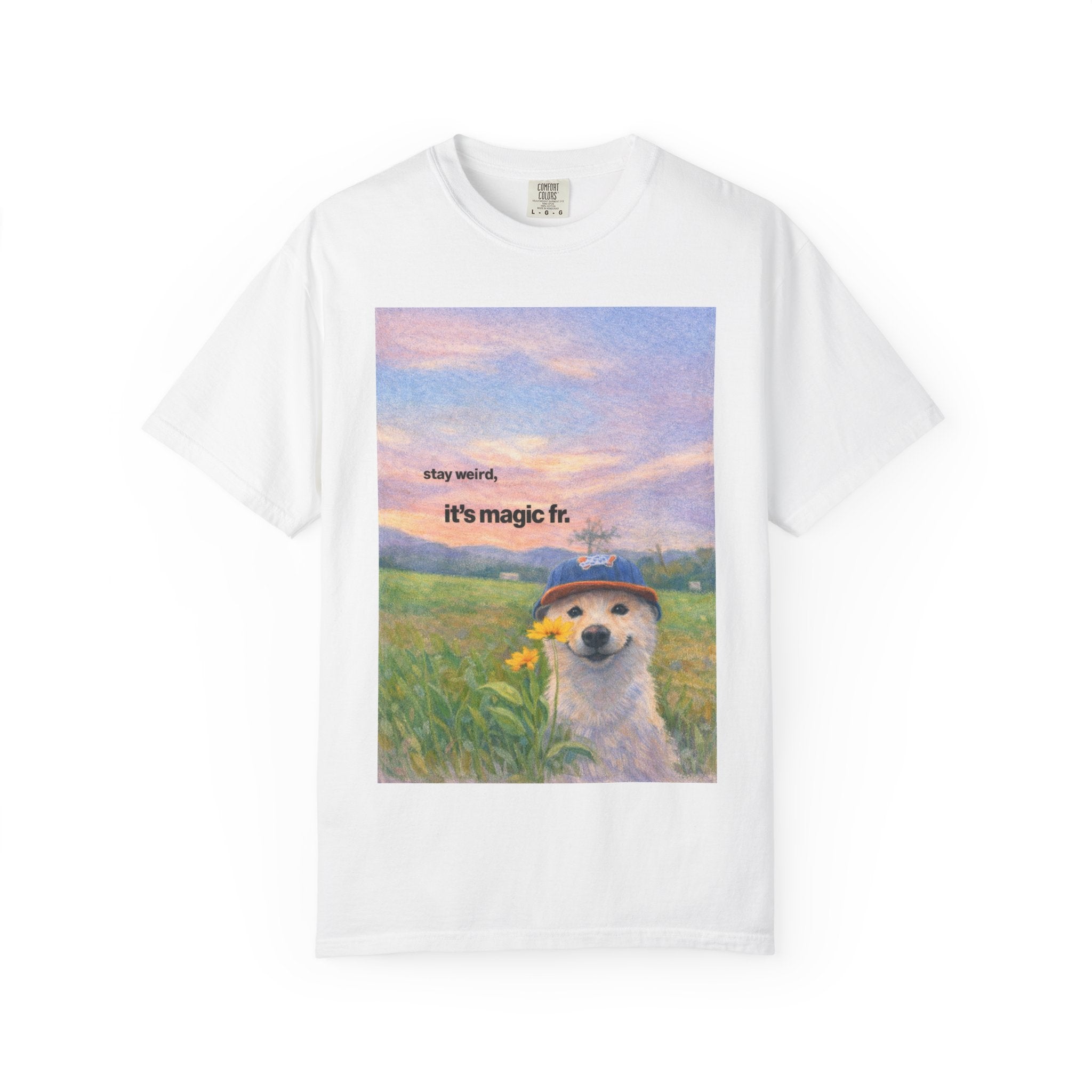 It's Magic Fr. Dog T-Shirt — Whimsical Shiba in Sunflower Field Tee